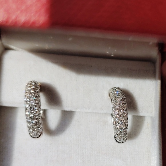 Pair of platinum and diamond hoop earrings. - Picture 6 of 8